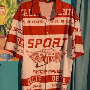 SHEIN Red and White Graphic Men's Shirt